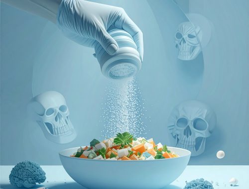 Firefly_Erstelle mir ein Bild einer Hand, die einen Gemüseeintopf salzt